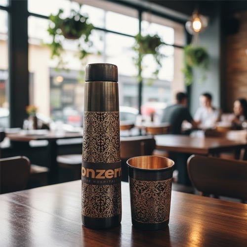 Pure Copper Water Bottle & 2 Tumbler Set | Ayurvedic Health Copper Pitcher and Glass Set