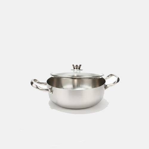 Heavy Stainless Steel Karahi / Serving Pot with Tempered Glass Lid | Induction Ready Deep Skillet for Curries & Stews