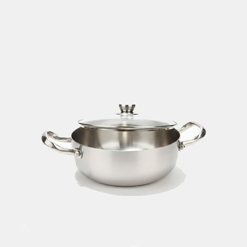 Heavy Stainless Steel Karahi / Serving Pot with Tempered Glass Lid | Induction Ready Deep Skillet for Curries & Stews