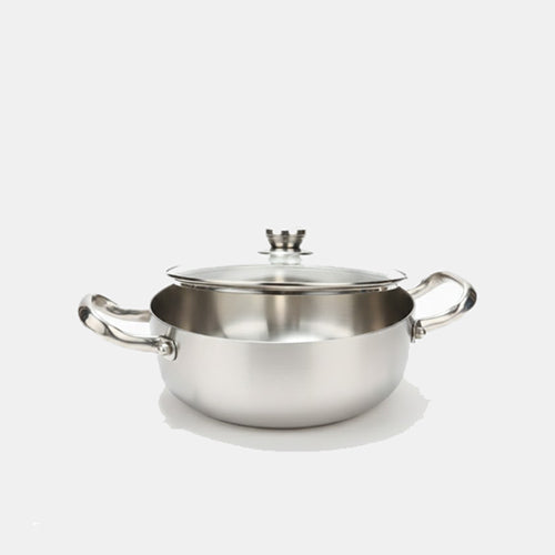 Heavy Stainless Steel Karahi / Serving Pot with Tempered Glass Lid | Induction Ready Deep Skillet for Curries & Stews