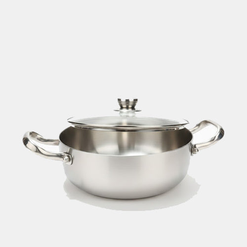 Heavy Stainless Steel Karahi / Serving Pot with Tempered Glass Lid | Induction Ready Deep Skillet for Curries & Stews