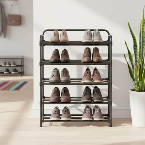Multi-Tier Metal Shoe Rack Organizer (3, 4, or 5 Tiers) | Space-Saving Vertical Storage Shelf
