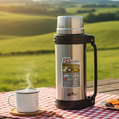 24-Hour Insulated Vacuum Travel Pot - Stainless Steel Thermos with Handle for Camping & Outdoors