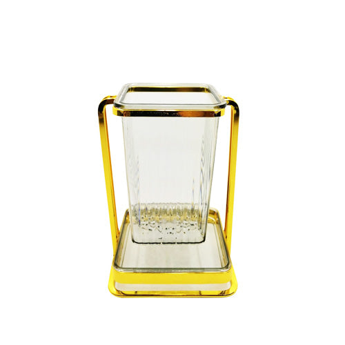 Luxury Gold-Plated Single Spoon Holder with Drain Tray | Premium Acrylic Kitchen Utensil & Cutlery Organizer Stand