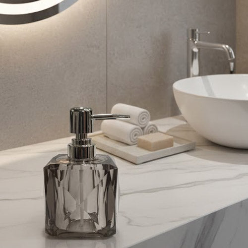 Luxury Faceted Acrylic Soap Dispenser | Refillable Diamond-Cut Liquid Hand Soap Bottle