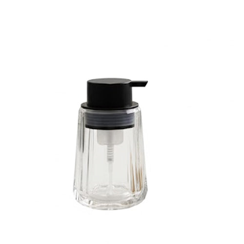 Modern Ribbed Glass Soap Dispenser with Matte Black Pump | Clear Refillable Liquid Soap Bottle