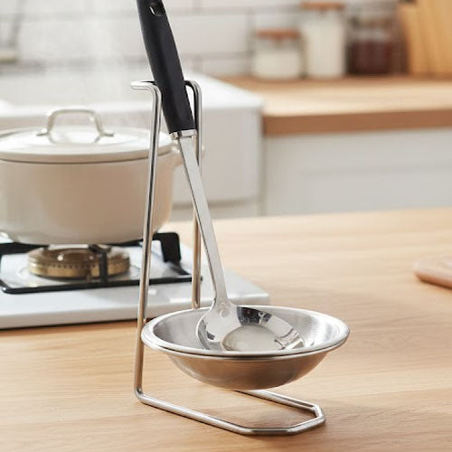 Modern Stainless Steel Spoon Rest with Vertical Stand - Countertop Ladle and Utensil Holder