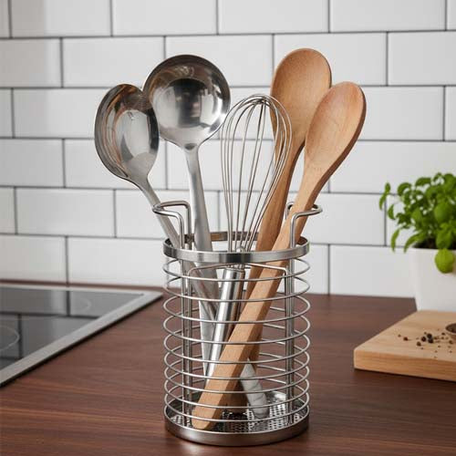 Wall Mounted Stainless Steel Utensil Holder | Hanging Spoon Stand & Cutlery Drainer Rack | Space Saving Kitchen Organizer
