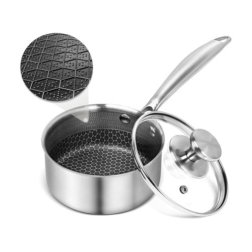 Stainless Steel Honeycomb Non-Stick Saucepan | Induction Ready SS Cooking Pot | Professional Honeycomb Pattern Sauce Pan