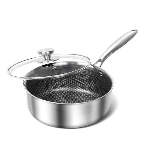 Stainless Steel Honeycomb Non-Stick Saucepan | Induction Ready SS Cooking Pot | Professional Honeycomb Pattern Sauce Pan
