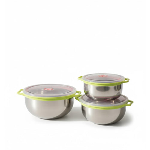 3-Piece Stainless Steel Food Storage Bowls with Airtight Lids – Reusable Metal Meal Prep Container Set