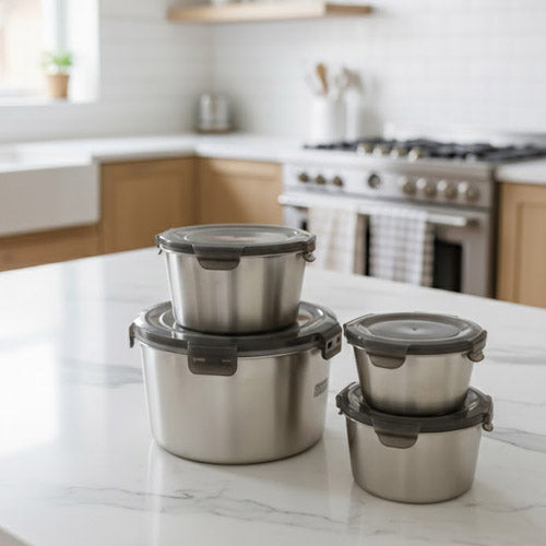 4-Piece Premium Stainless Steel Food Storage Container Set with Airtight Locking Lids – Metal Meal Prep & Leakproof Lunch Boxes