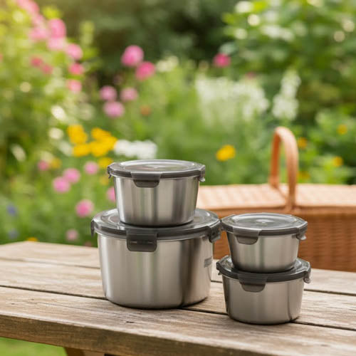 4-Piece Premium Stainless Steel Food Storage Container Set with Airtight Locking Lids – Metal Meal Prep & Leakproof Lunch Boxes
