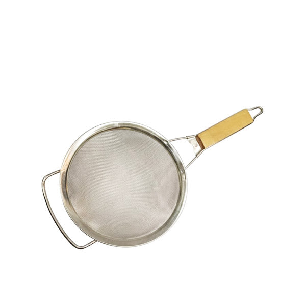 Professional Stainless Steel Fine Mesh Strainer | Wood Handle Kitchen Sieve for Flour, Pasta & Frying | Hands-Free Resting Colander