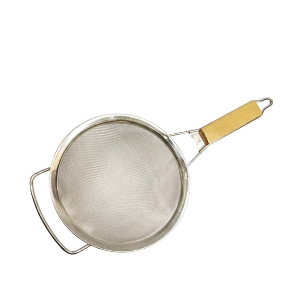 Professional Stainless Steel Fine Mesh Strainer | Wood Handle Kitchen Sieve for Flour, Pasta & Frying | Hands-Free Resting Colander
