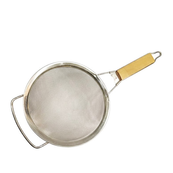 Professional Stainless Steel Fine Mesh Strainer | Wood Handle Kitchen Sieve for Flour, Pasta & Frying | Hands-Free Resting Colander