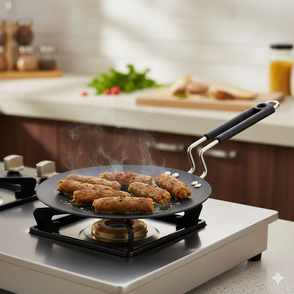 Premium Non-Stick Indian Tawa Griddle – Flat Roti, Dosa & Chapati Pan with Stay-Cool Handle