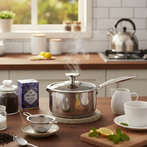 Stainless Steel Saucepan with Glass Lid – Small Induction Milk Pan & Butter Warmer