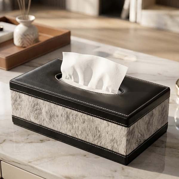 Luxury PU Leather Tissue Box Cover -  2 Tone Modern Design