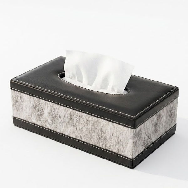 Luxury PU Leather Tissue Box Cover -  2 Tone Modern Design