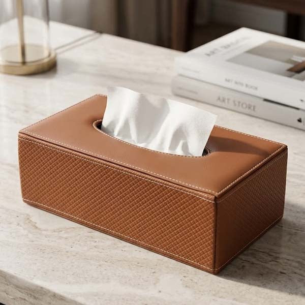 Executive PU Leather Tissue Organizer – Professional Rectangular Holder for Corporate & Home Decor