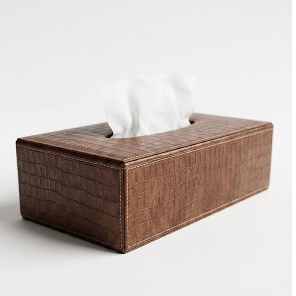 Modern Textured PU Leather Tissue Holder – Luxury Decorative Organizer for Living Room & Vanity