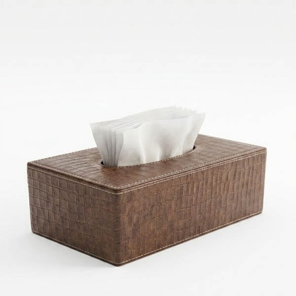 Modern Textured PU Leather Tissue Holder – Luxury Decorative Organizer for Living Room & Vanity