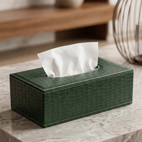 Modern Textured PU Leather Tissue Holder – Luxury Decorative Organizer for Living Room & Vanity