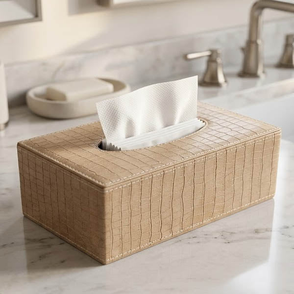 Modern Textured PU Leather Tissue Holder – Luxury Decorative Organizer for Living Room & Vanity