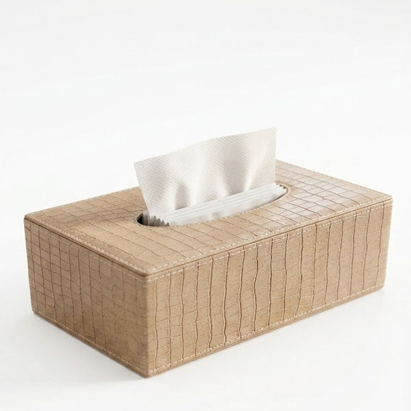 Modern Textured PU Leather Tissue Holder – Luxury Decorative Organizer for Living Room & Vanity