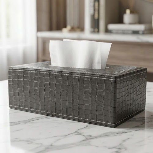 Modern Textured PU Leather Tissue Holder – Luxury Decorative Organizer for Living Room & Vanity