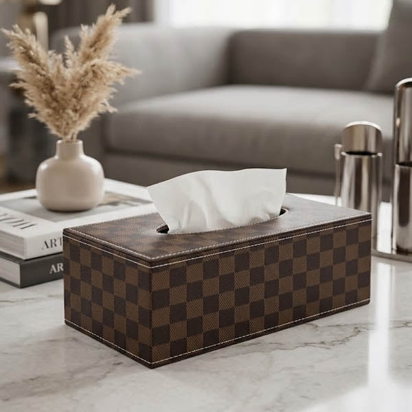 Premium PU Leather Rectangular Tissue Box Cover – Elegant Home & Office Organizer