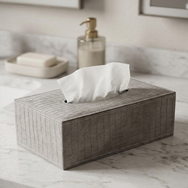 Modern Textured PU Leather Tissue Holder – Luxury Decorative Organizer for Living Room & Vanity
