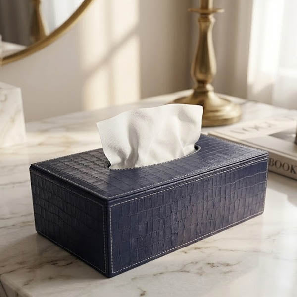 Modern Textured PU Leather Tissue Holder – Luxury Decorative Organizer for Living Room & Vanity