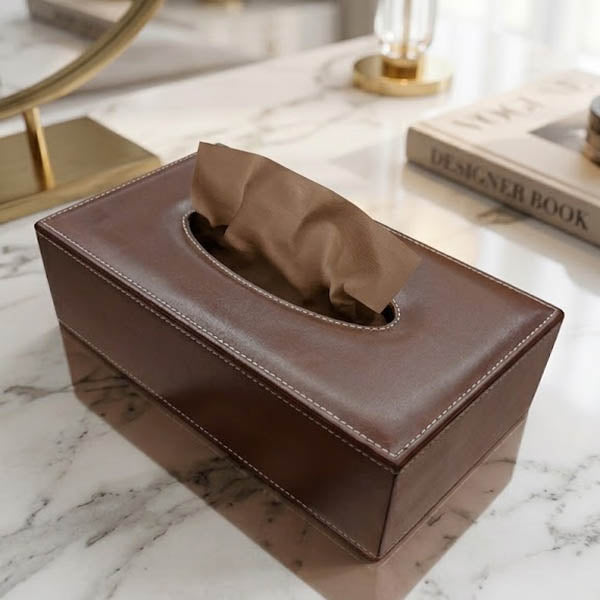 Premium PU Leather Tissue Box Cover – Elegant Rectangular Dispenser