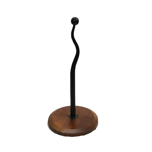 Modern Farmhouse Kitchen Paper Towel Holder - Black Metal & Natural Wood Base