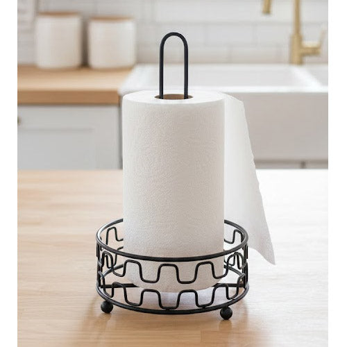 Modern Matte Black Metal Paper Towel Holder | Freestanding Decorative Kitchen Countertop Dispenser