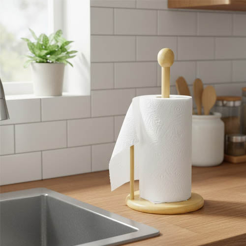 Natural Bamboo Wood Paper Towel Holder – Countertop Roll Dispenser for Kitchen & Dining