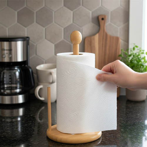 Natural Bamboo Wood Paper Towel Holder – Countertop Roll Dispenser for Kitchen & Dining