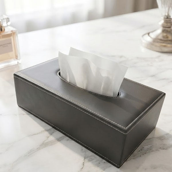 Premium PU Leather Tissue Box Cover – Elegant Rectangular Dispenser
