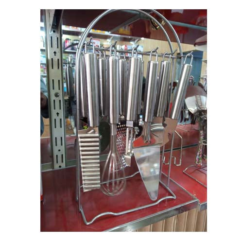 12-Piece Stainless Steel Kitchen Utensil Set with Organizer Rack – Complete Metal Cooking Tool & Gadget Collection