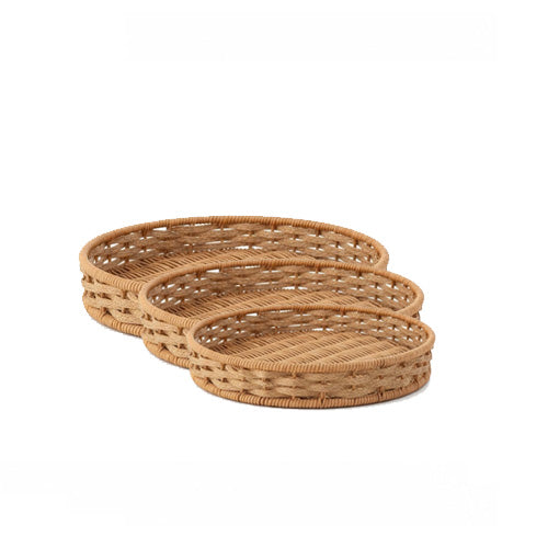 Modern 3-Piece Round Nesting Serving Tray Set | Circular Decorative Ottoman & Coffee Table Trays