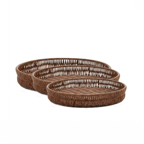 Modern Dark Round 3-Piece Nesting Serving Tray Set | Black & Silver Decorative Coffee Table Trays