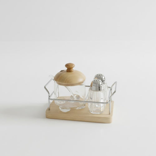 Elegant Wood & Glass Cruet Set | Modern 3-Piece Spice Server for Kitchen & Tabletop