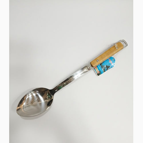 Durable Stainless Steel Curry Serving Spoon | Long Wood Handle Cooking Ladle for Soup & Gravy