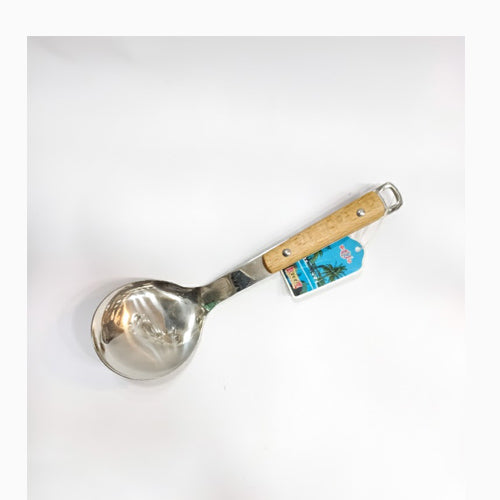 Premium Stainless Steel Curry Serving Spoon | Long Wood Handle Cooking Ladle & Soup Spoon