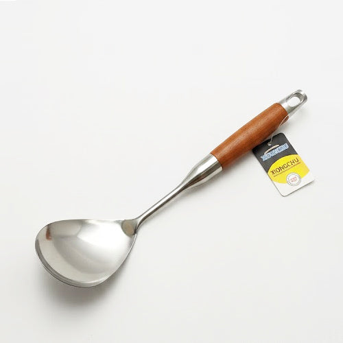 Elegant Stainless Steel Serving Spoon & Ladle | Ergonomic Wood Handle for Curry, Soup, Rice (Large Capacity)
