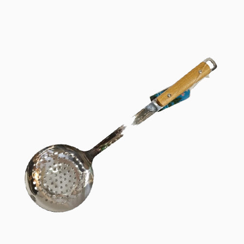 Stainless Steel Skimmer Ladle with Wood Handle | Perforated Strainer Spoon for Frying & Boiling