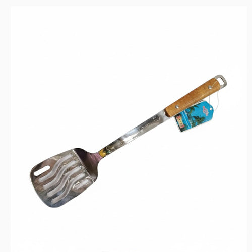 Slotted Stainless Steel Turner with Wood Handle | Spatula for Flipping & Draining for Frying