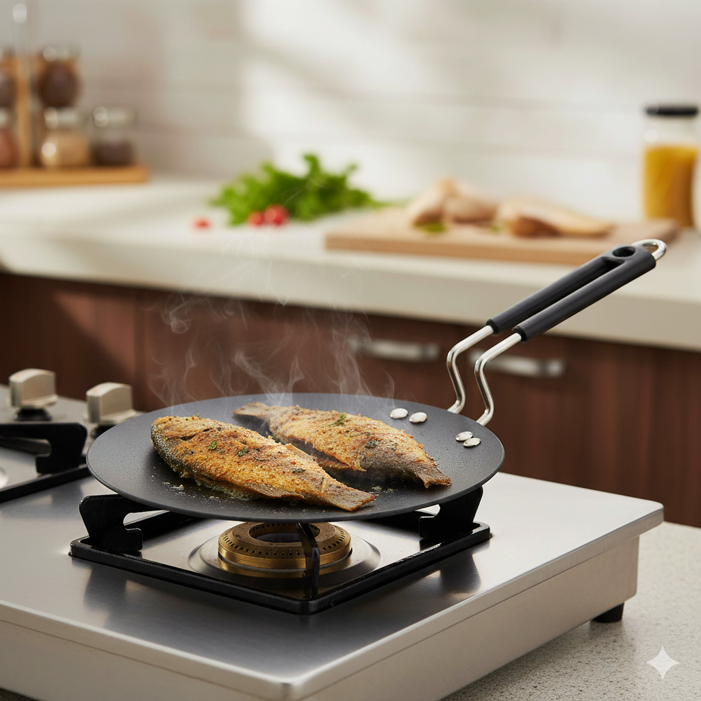 Premium Non-Stick Indian Tawa Griddle – Flat Roti, Dosa & Chapati Pan with Stay-Cool Handle